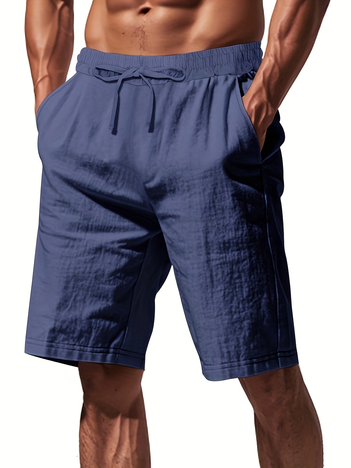 Men'S Lightweight Linen Shorts - Breathable, Casual Summer Beach & Sports Wear, Loose Fit with Pockets, Elastic Waistband, Beige, Aseptic Material, Summer Casual Wear|Trendy Men'S Shorts|Comfortable Fit, Beach Shorts