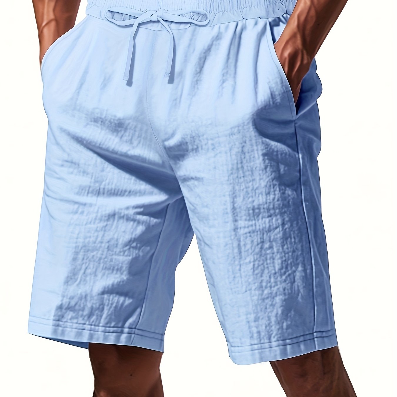 Men'S Lightweight Linen Shorts - Breathable, Casual Summer Beach & Sports Wear, Loose Fit with Pockets, Elastic Waistband, Beige, Aseptic Material, Summer Casual Wear|Trendy Men'S Shorts|Comfortable Fit, Beach Shorts