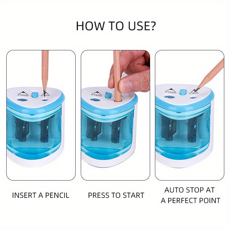 Powerful Dual-hole Semi-automatic Electric Pencil Sharpener - Thick And Thin For Students, Two-hole Pen Turner