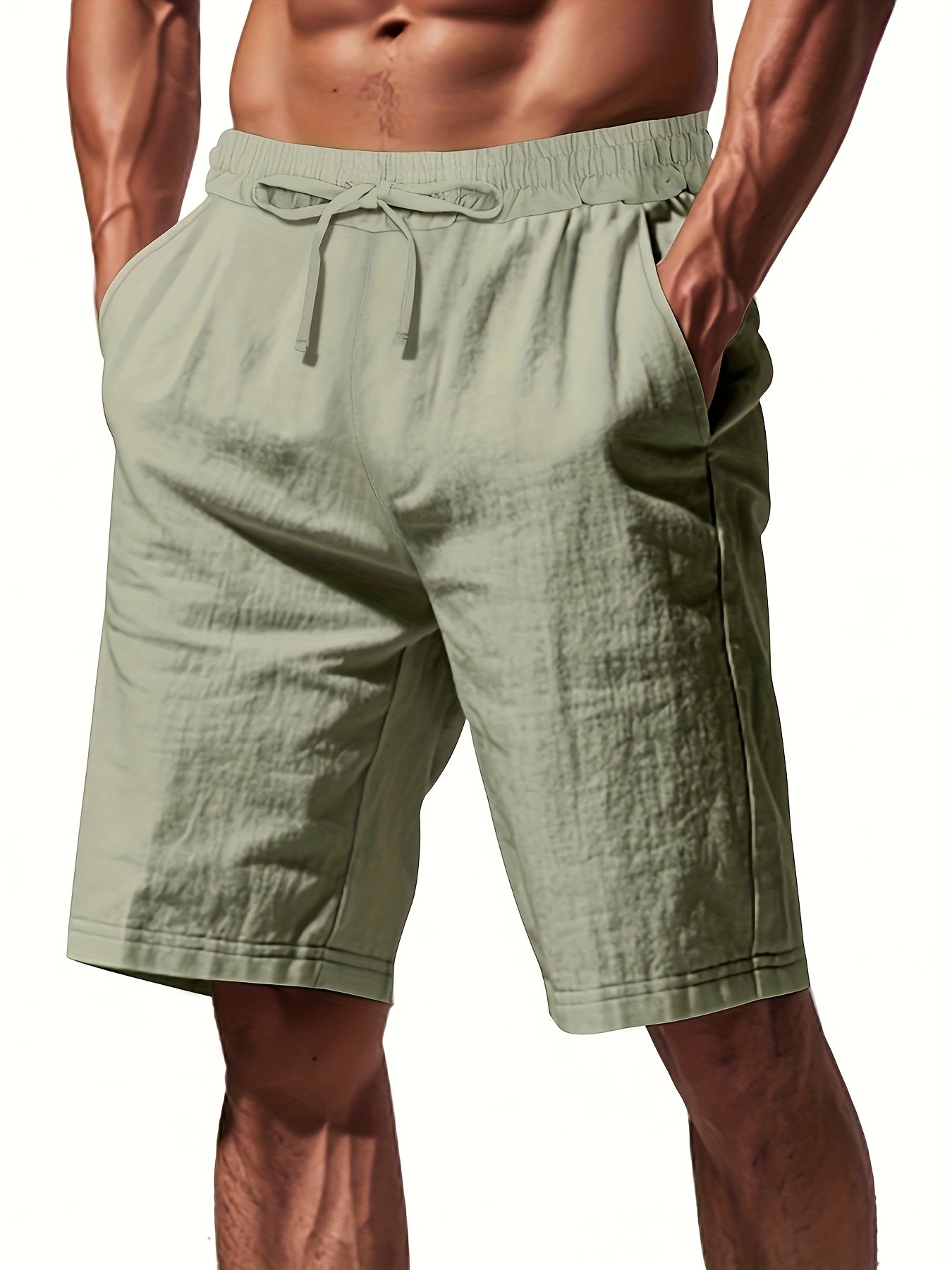 Men'S Lightweight Linen Shorts - Breathable, Casual Summer Beach & Sports Wear, Loose Fit with Pockets, Elastic Waistband, Beige, Aseptic Material, Summer Casual Wear|Trendy Men'S Shorts|Comfortable Fit, Beach Shorts