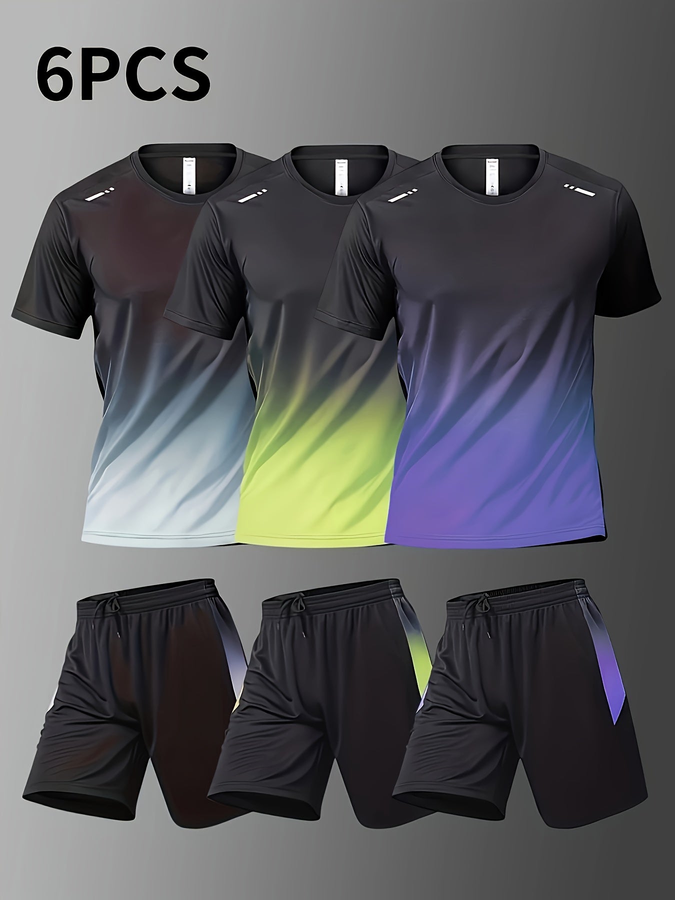 Six Piece Sports Suit Men's Running And Fitness Clothes Breathable Short Sleeved Ice Silky T-shirt Quick Drying Clothes Basketball Equipment Vest Summer Sports Gym Yoga Daily Wear Holiday Gifts