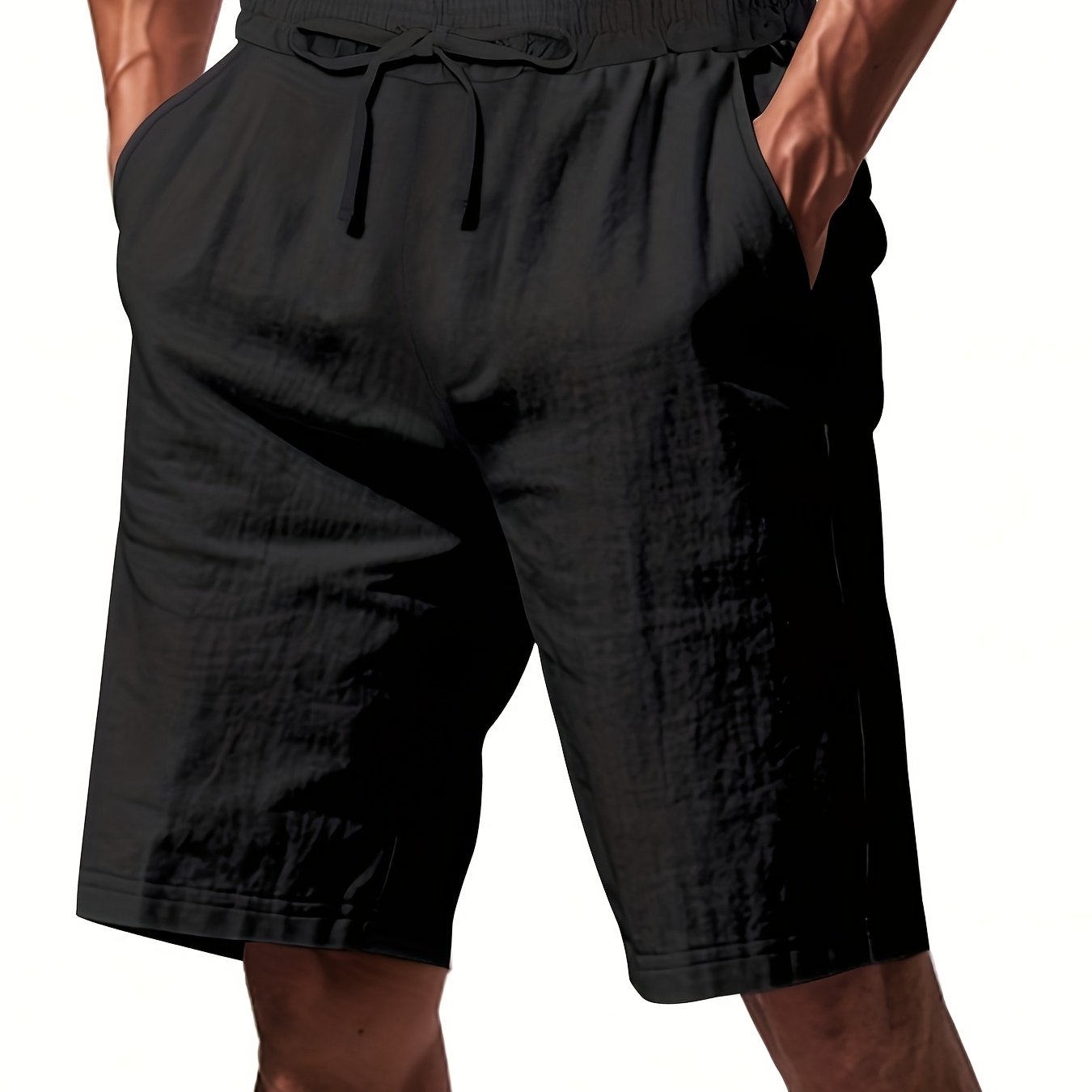 Men'S Lightweight Linen Shorts - Breathable, Casual Summer Beach & Sports Wear, Loose Fit with Pockets, Elastic Waistband, Beige, Aseptic Material, Summer Casual Wear|Trendy Men'S Shorts|Comfortable Fit, Beach Shorts