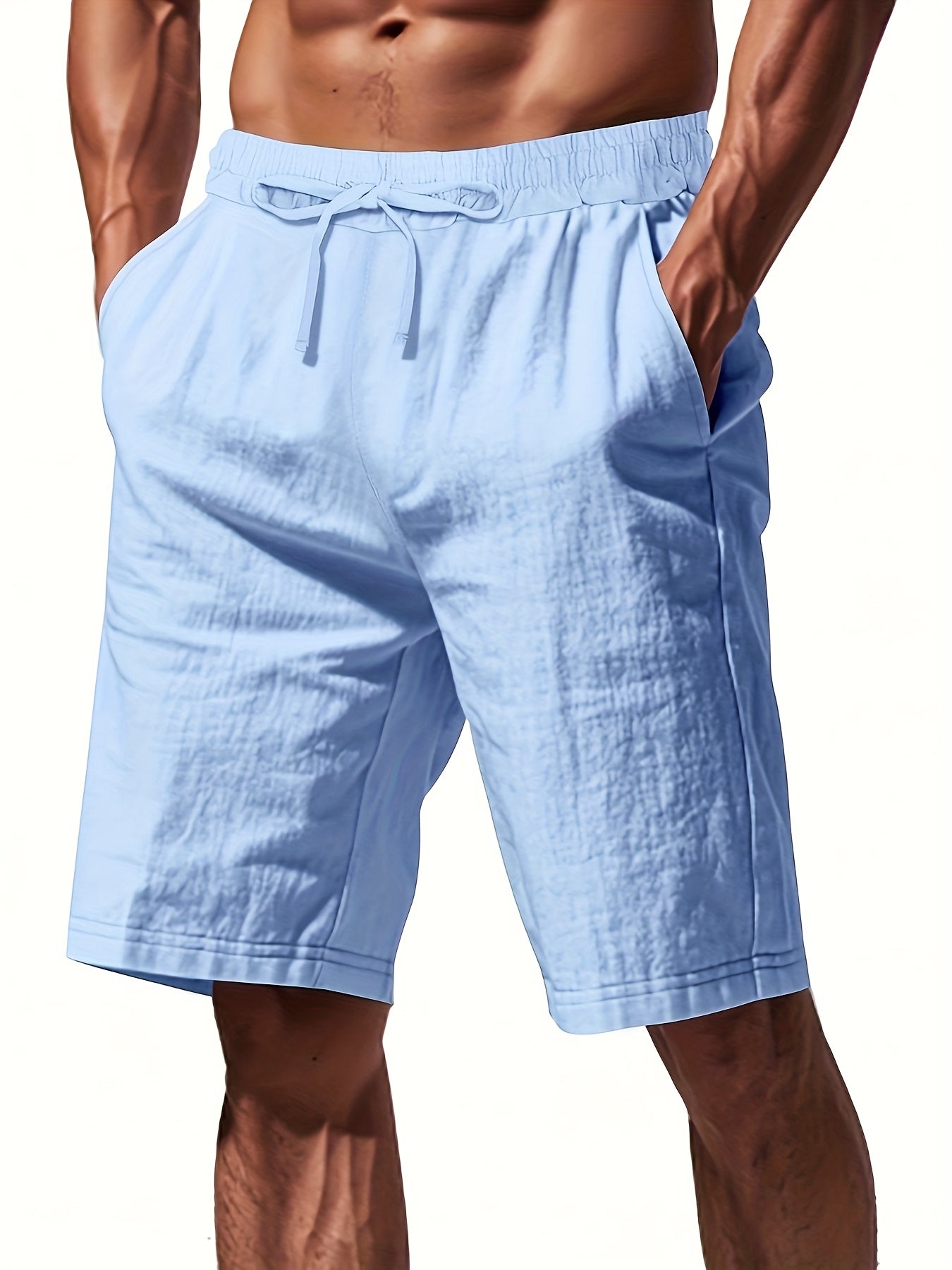 Men'S Lightweight Linen Shorts - Breathable, Casual Summer Beach & Sports Wear, Loose Fit with Pockets, Elastic Waistband, Beige, Aseptic Material, Summer Casual Wear|Trendy Men'S Shorts|Comfortable Fit, Beach Shorts