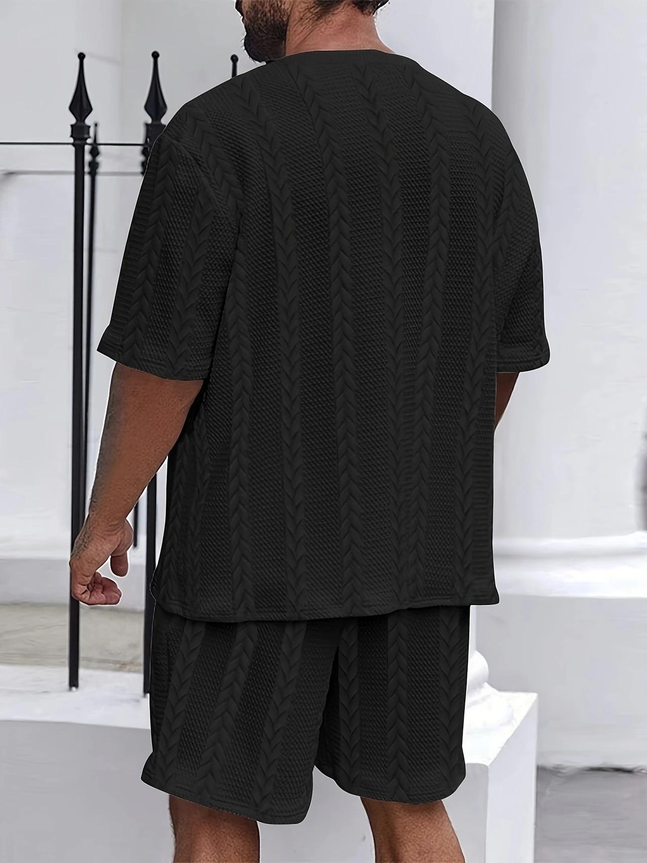 4pcs Set Of Men's Lightweight Summer Beachwear Summer New Casual Short Sleeve Button Shirt And Elastic Waist Shorts - Breathable Fabric, Ideal Resort Wear