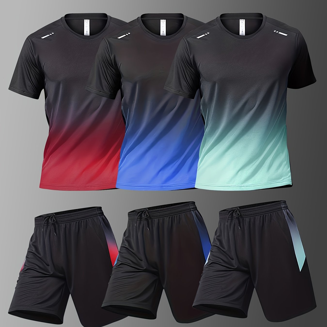 Six Piece Sports Suit Men's Running And Fitness Clothes Breathable Short Sleeved Ice Silky T-shirt Quick Drying Clothes Basketball Equipment Vest Summer Sports Gym Yoga Daily Wear Holiday Gifts