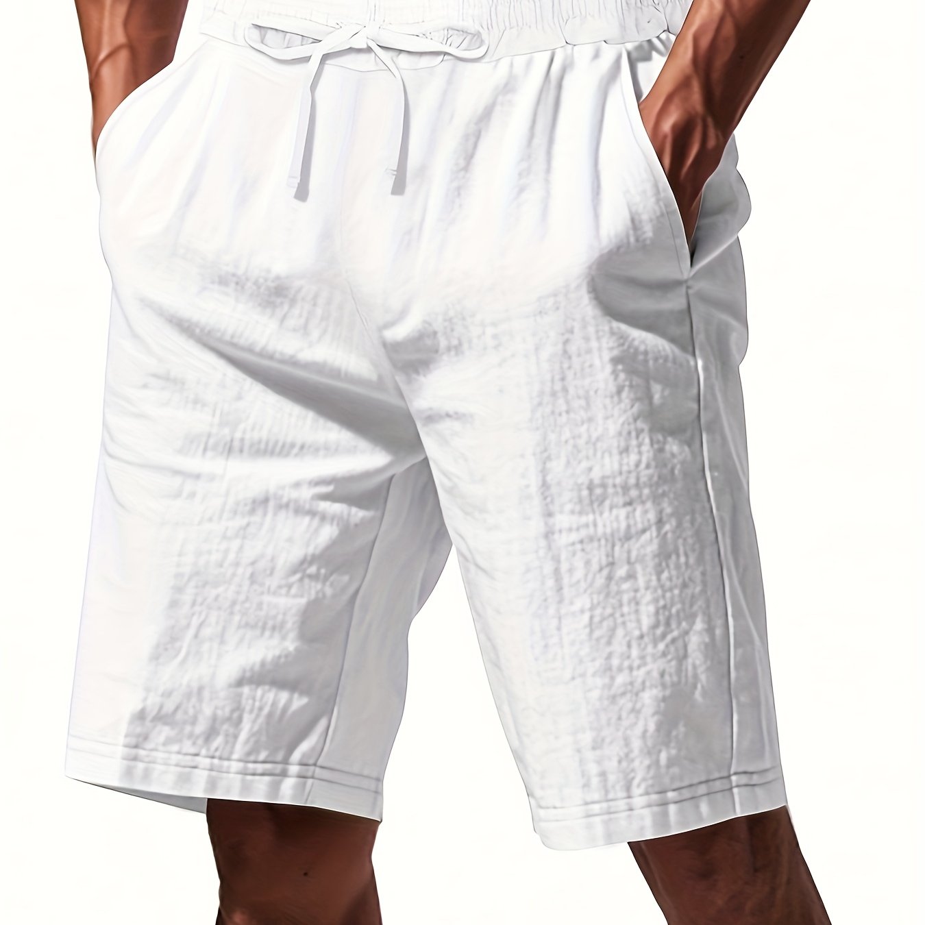 Men'S Lightweight Linen Shorts - Breathable, Casual Summer Beach & Sports Wear, Loose Fit with Pockets, Elastic Waistband, Beige, Aseptic Material, Summer Casual Wear|Trendy Men'S Shorts|Comfortable Fit, Beach Shorts