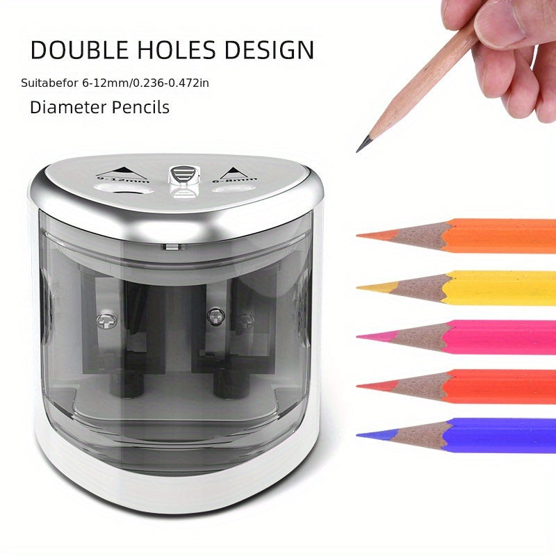 Powerful Dual-hole Semi-automatic Electric Pencil Sharpener - Thick And Thin For Students, Two-hole Pen Turner