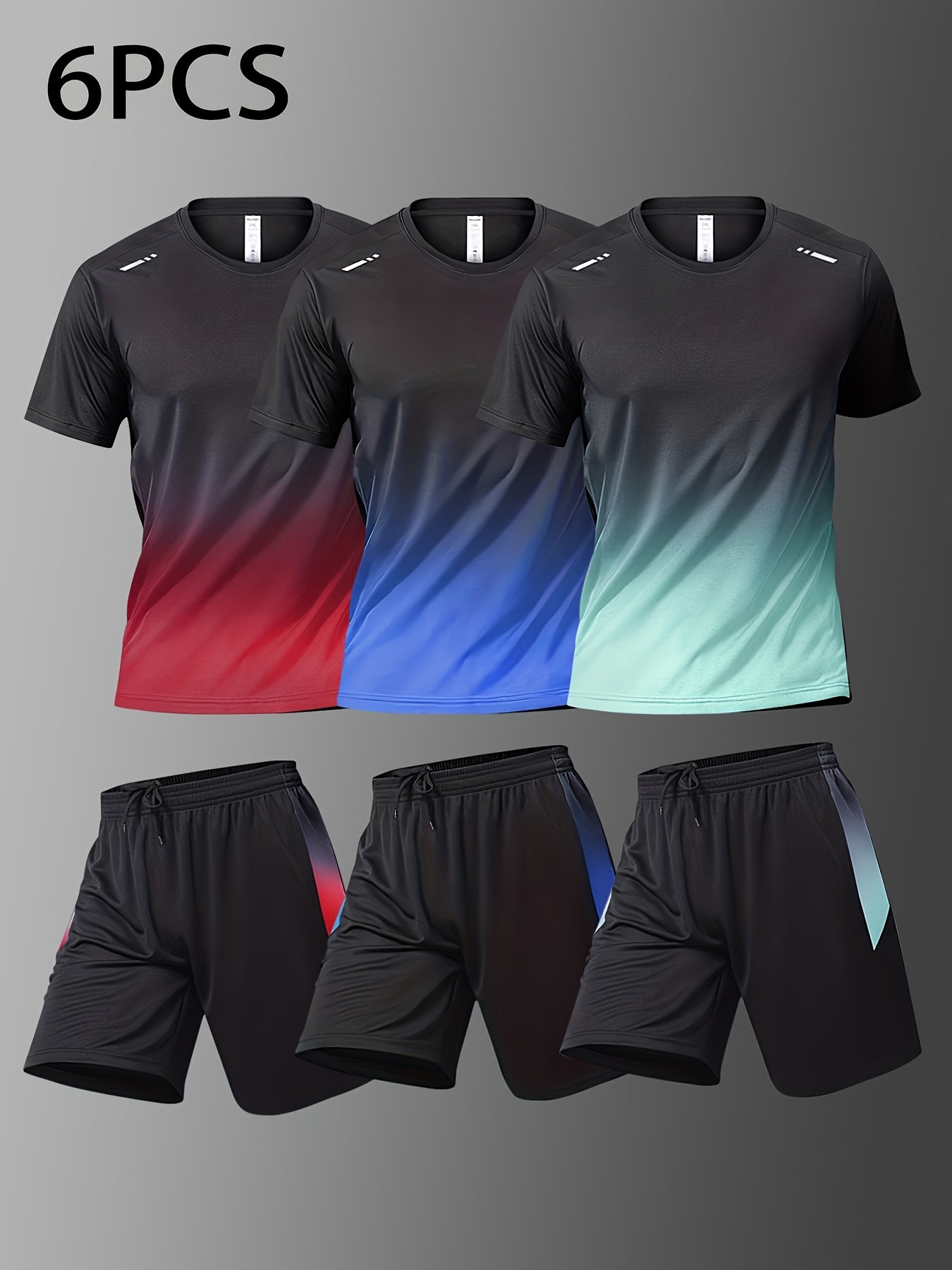 Six Piece Sports Suit Men's Running And Fitness Clothes Breathable Short Sleeved Ice Silky T-shirt Quick Drying Clothes Basketball Equipment Vest Summer Sports Gym Yoga Daily Wear Holiday Gifts