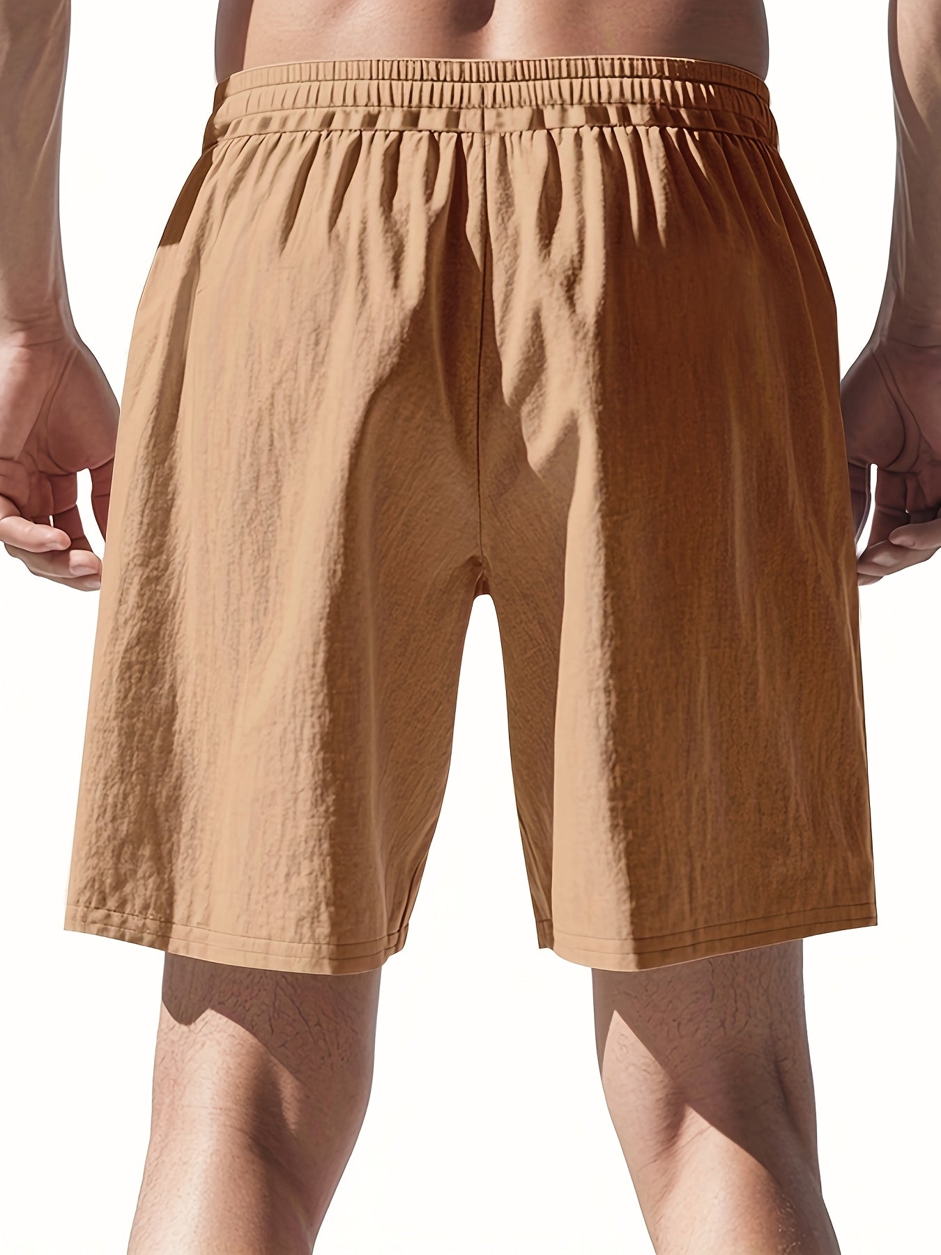 Men'S Lightweight Linen Shorts - Breathable, Casual Summer Beach & Sports Wear, Loose Fit with Pockets, Elastic Waistband, Beige, Aseptic Material, Summer Casual Wear|Trendy Men'S Shorts|Comfortable Fit, Beach Shorts