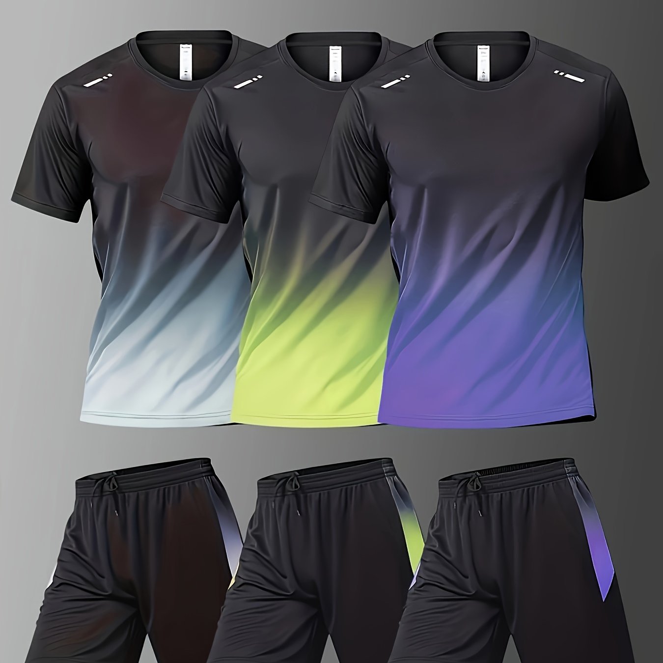 Six Piece Sports Suit Men's Running And Fitness Clothes Breathable Short Sleeved Ice Silky T-shirt Quick Drying Clothes Basketball Equipment Vest Summer Sports Gym Yoga Daily Wear Holiday Gifts