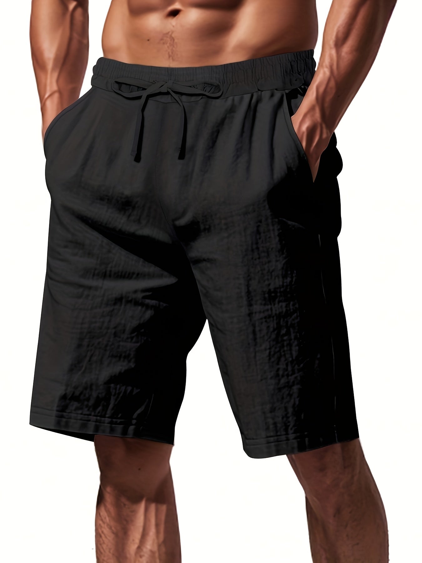 Men'S Lightweight Linen Shorts - Breathable, Casual Summer Beach & Sports Wear, Loose Fit with Pockets, Elastic Waistband, Beige, Aseptic Material, Summer Casual Wear|Trendy Men'S Shorts|Comfortable Fit, Beach Shorts