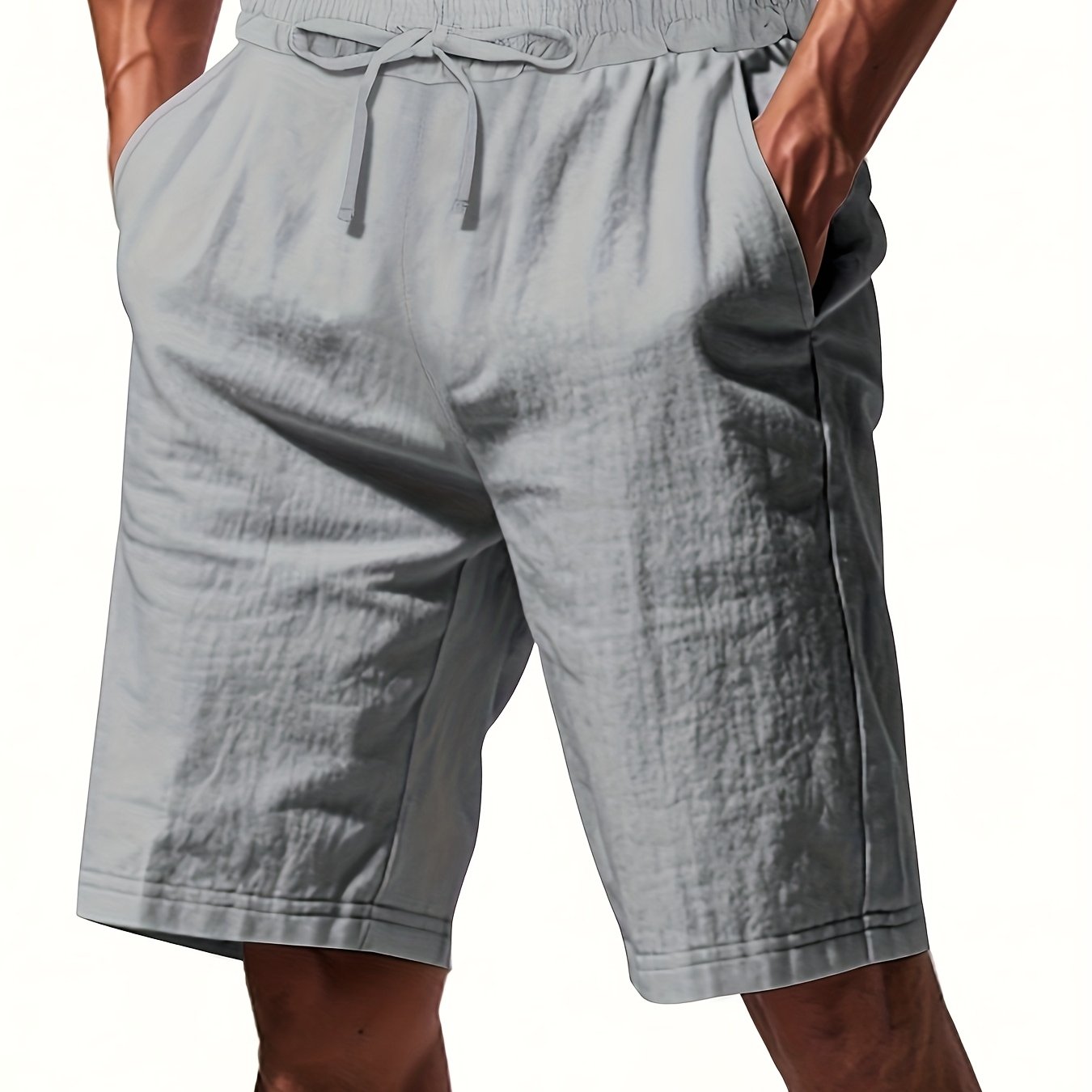 Men'S Lightweight Linen Shorts - Breathable, Casual Summer Beach & Sports Wear, Loose Fit with Pockets, Elastic Waistband, Beige, Aseptic Material, Summer Casual Wear|Trendy Men'S Shorts|Comfortable Fit, Beach Shorts