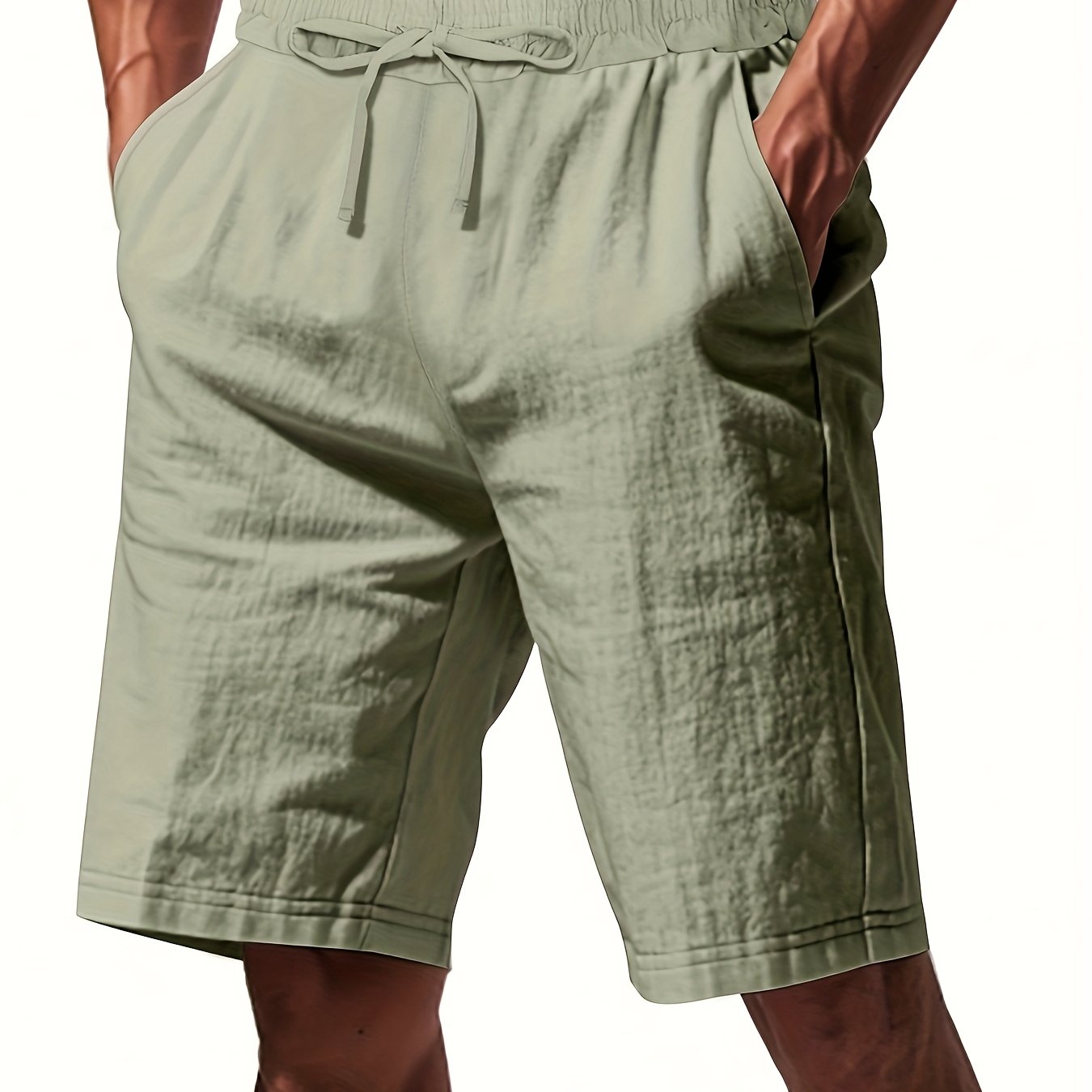 Men'S Lightweight Linen Shorts - Breathable, Casual Summer Beach & Sports Wear, Loose Fit with Pockets, Elastic Waistband, Beige, Aseptic Material, Summer Casual Wear|Trendy Men'S Shorts|Comfortable Fit, Beach Shorts