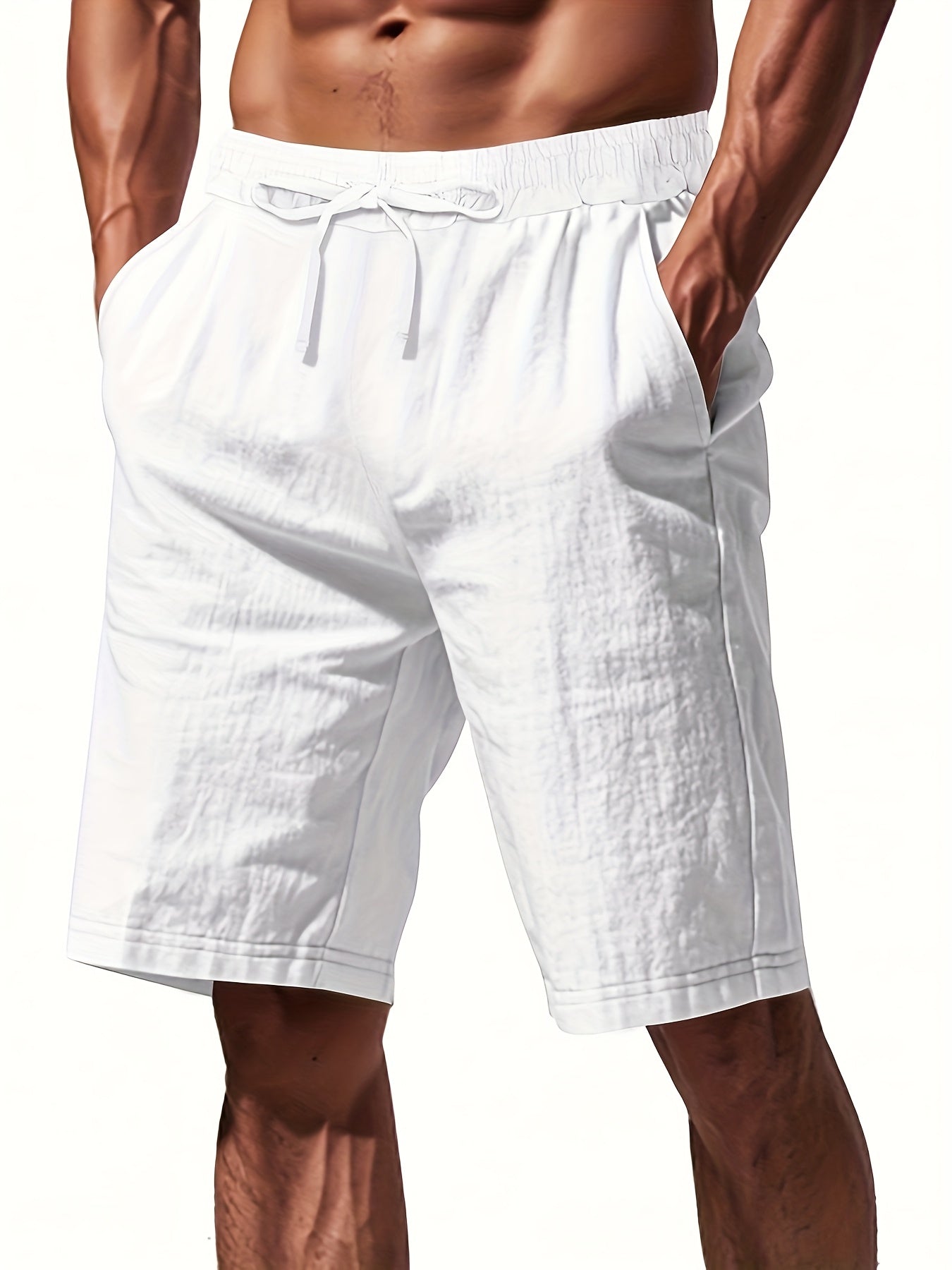 Men'S Lightweight Linen Shorts - Breathable, Casual Summer Beach & Sports Wear, Loose Fit with Pockets, Elastic Waistband, Beige, Aseptic Material, Summer Casual Wear|Trendy Men'S Shorts|Comfortable Fit, Beach Shorts