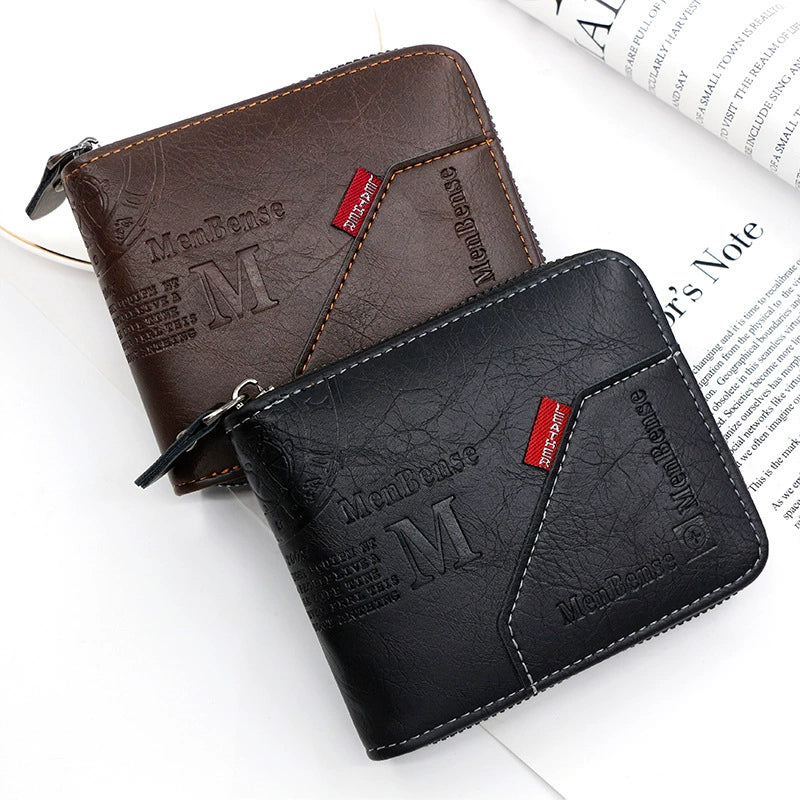 Fashion Fashion Zipper Men Short Wallet Large Capacity Coin Pocket Multi-Card Three-Fold Chain Bag Men's Wallet