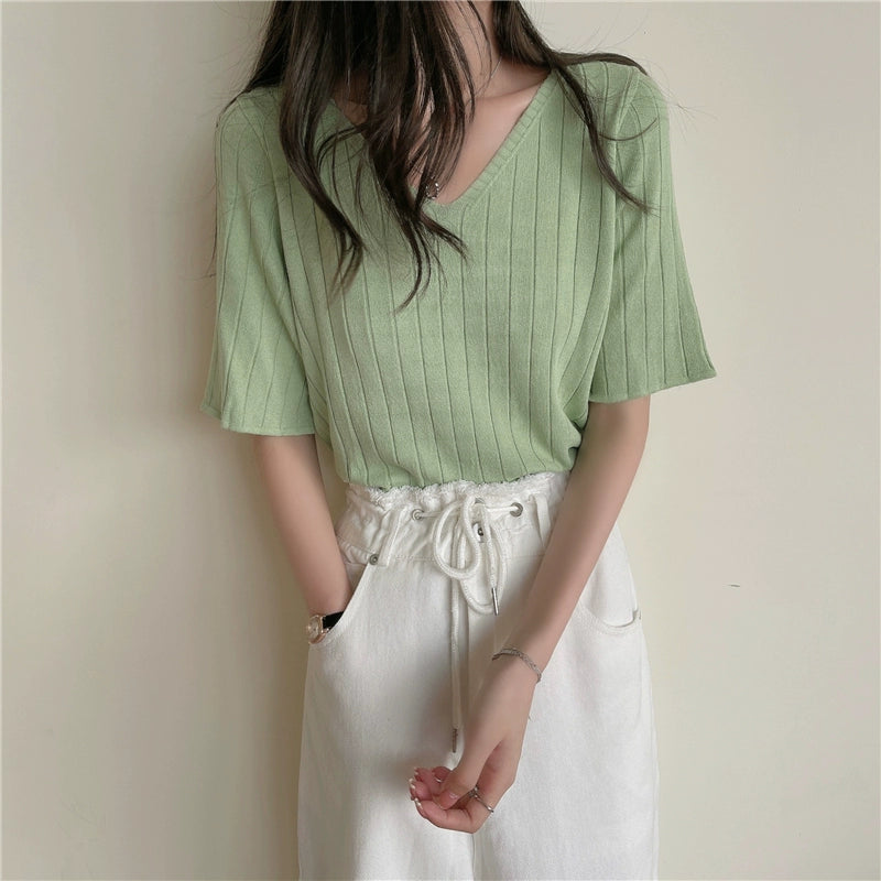 Ice Silk Spring and Summer Thin White Top Sweater
