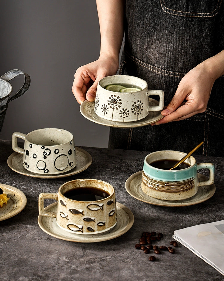 Japanese Retro Small Latte Art Stoneware Coffee Set