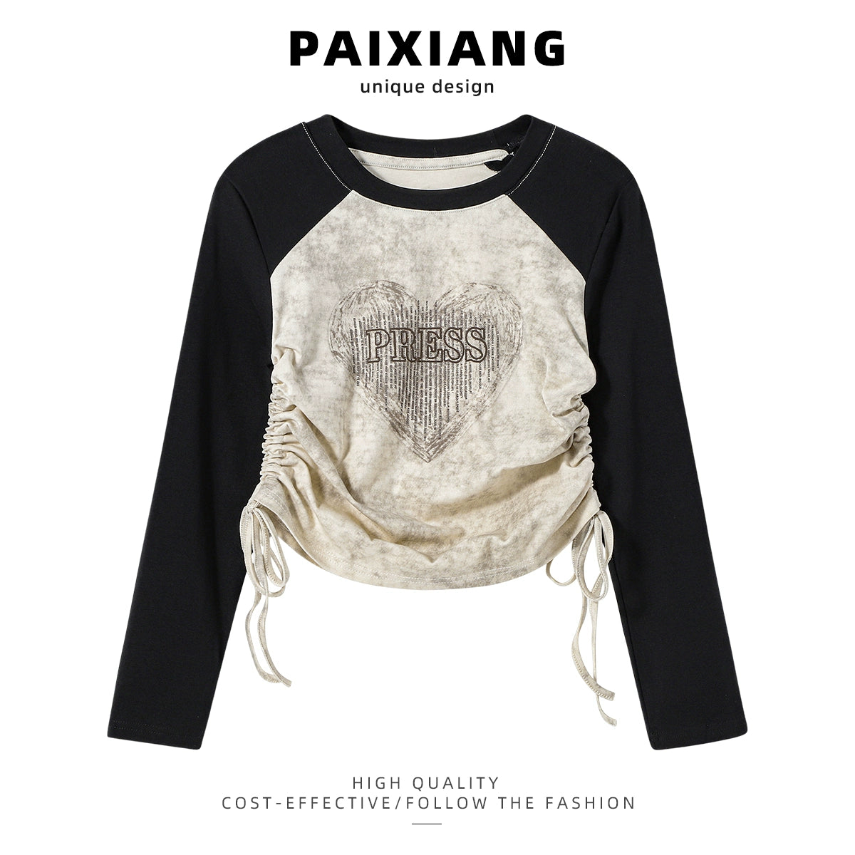 Color Matching Print Short-Sleeved T-shirt Slim Fit Drawstring