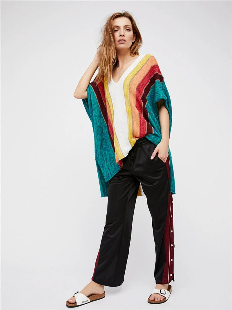 Instagram Striped Hollow-out Loose Northwest Tourist Blouse
