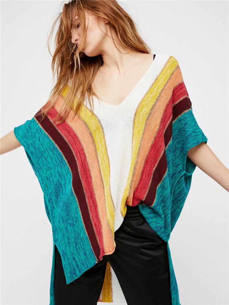 Instagram Striped Hollow-out Loose Northwest Tourist Blouse