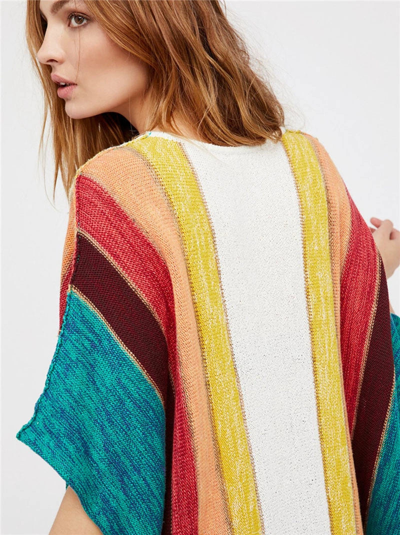 Instagram Striped Hollow-out Loose Northwest Tourist Blouse