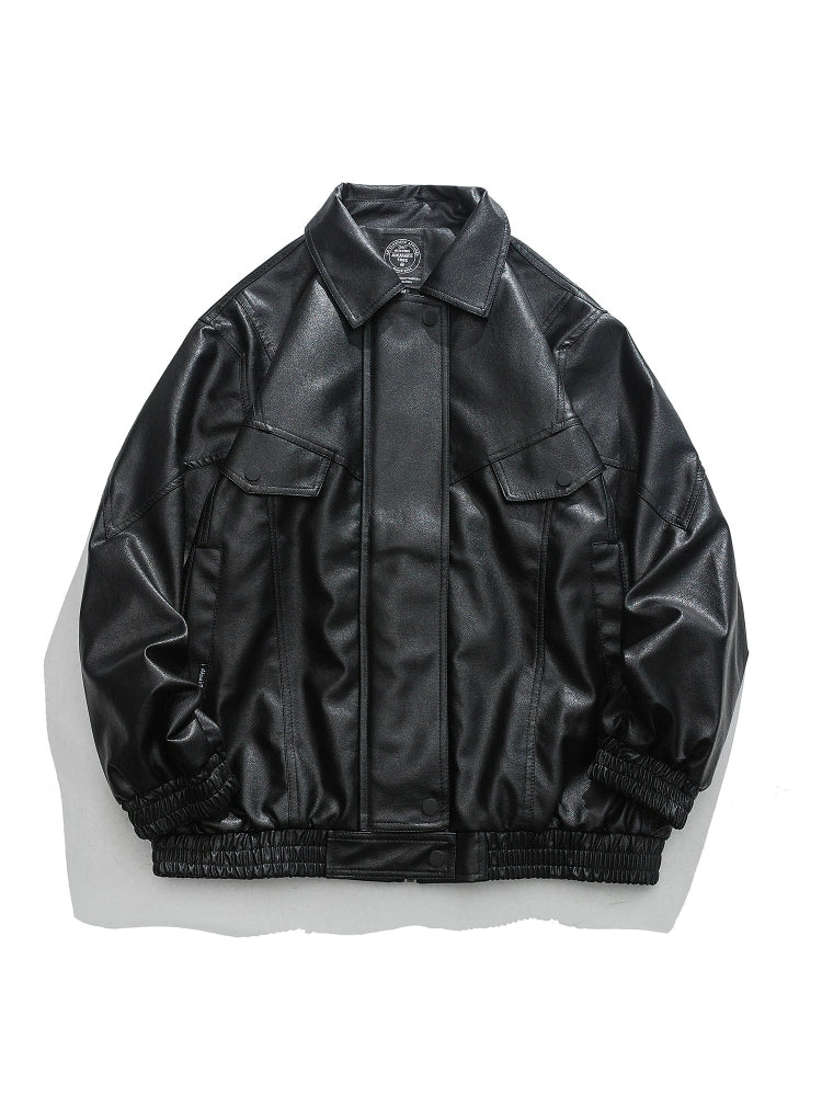 American Fashion Brand Retro Biker's PU Leather Coat Jacket Men's Autumn Leisure Loose Lapels Couple Coat Japanese Style Tops