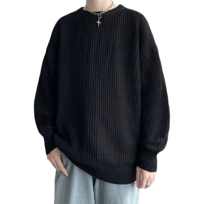Hong Kong Style Sweater Men's Loose and Lazy Style Ins Casual Solid Color Sweater Japanese-Style Retro Student All-Matching Sweater