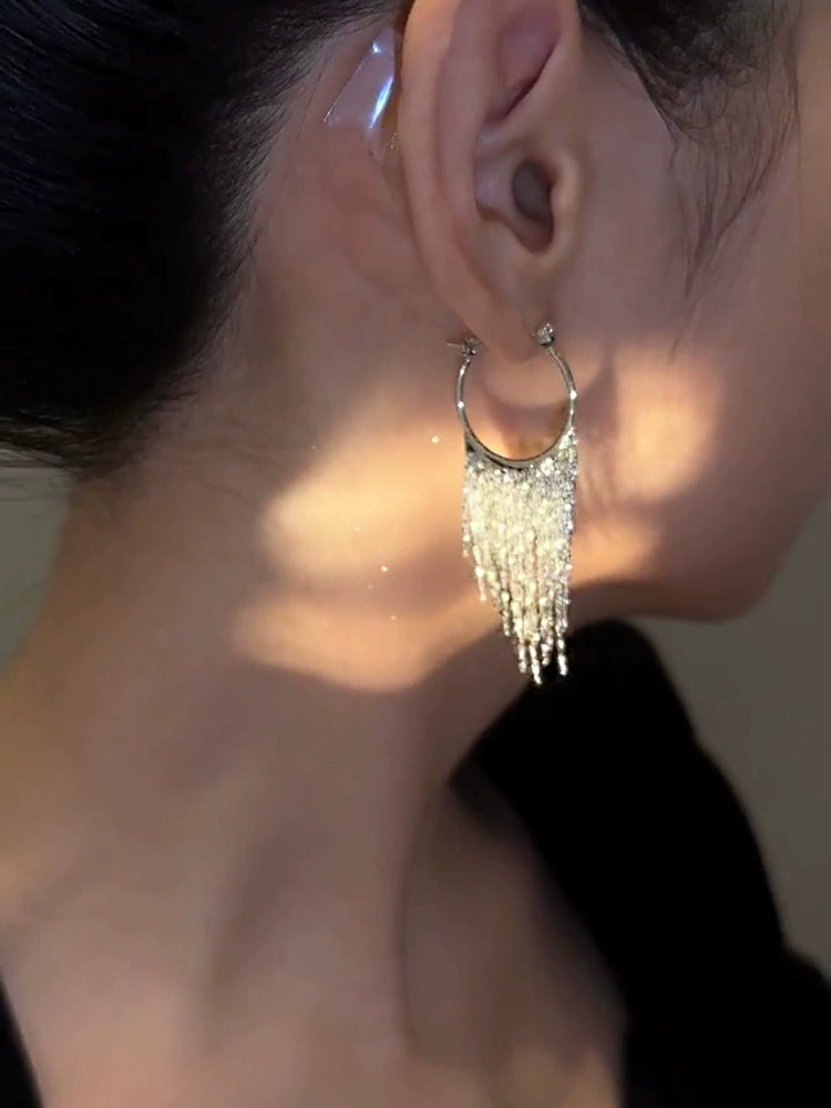Circle Long Tassel Earrings Earrings Women round Face Slimming Elegant All-Match High Sense Niche Design New Earrings