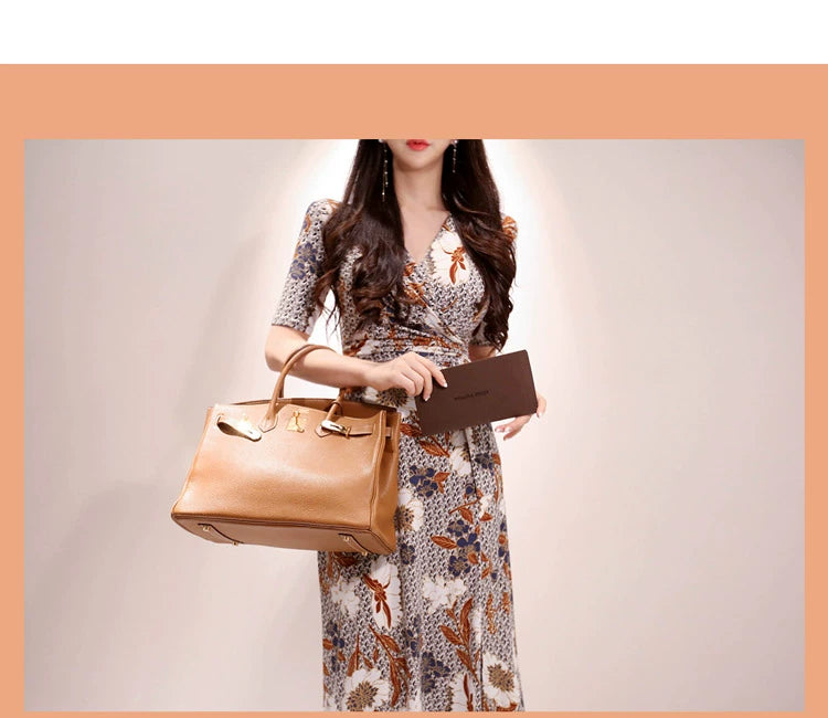 New Spring and Summer One-Piece Print Dress Shoelace Fashion Long Skirt Slim Looking High Elegant V Neck Slim Dress