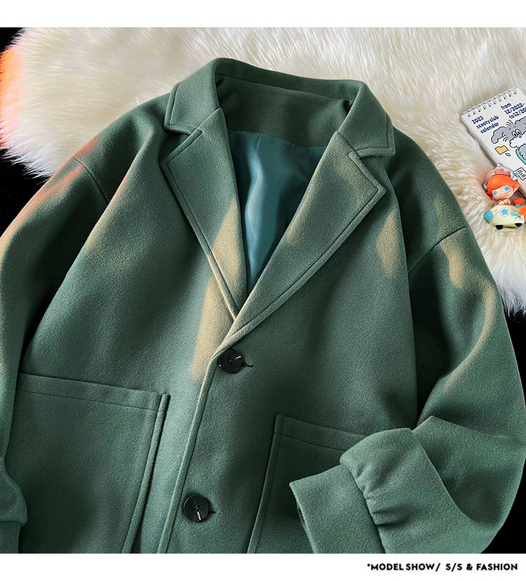 Trendy Korean Style Loose Woolen Coat Men's Jacket