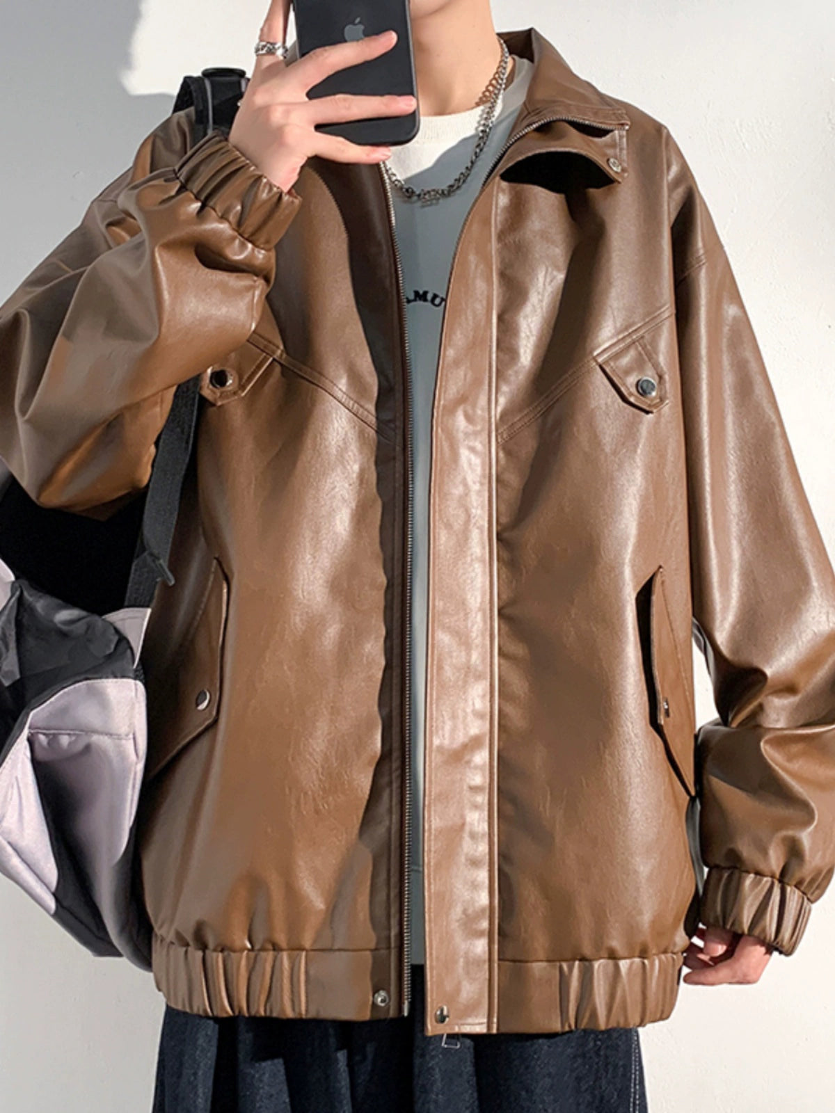 PU Leather Jacket Men's Autumn Trendy Handsome Fried Street Tops American High Street Vintage Motorcycle Clothing Men Outwear