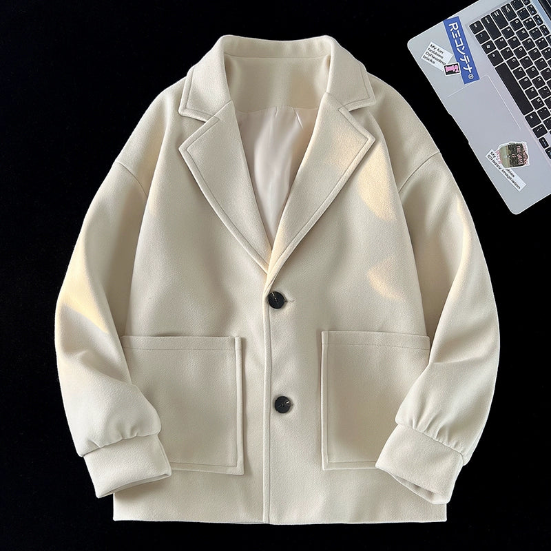 Trendy Korean Style Loose Woolen Coat Men's Jacket