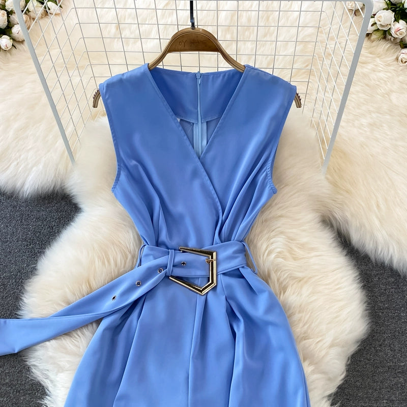 K-style V Neck High Waist Fashion Casual Drooping Wide Leg Pants