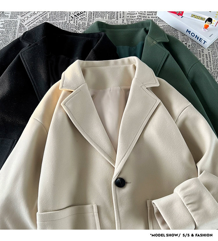 Trendy Korean Style Loose Woolen Coat Men's Jacket