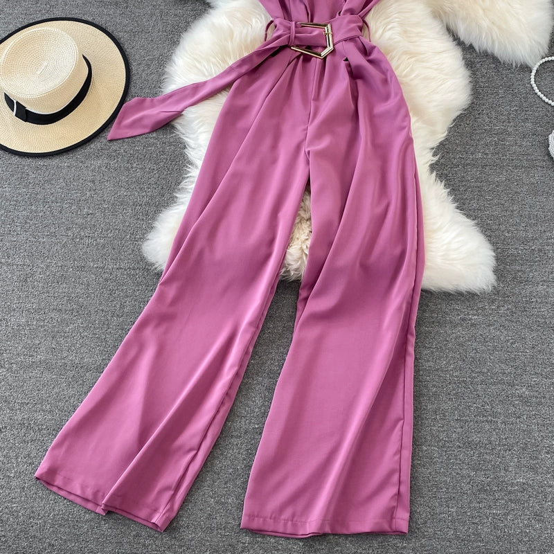 K-style V Neck High Waist Fashion Casual Drooping Wide Leg Pants