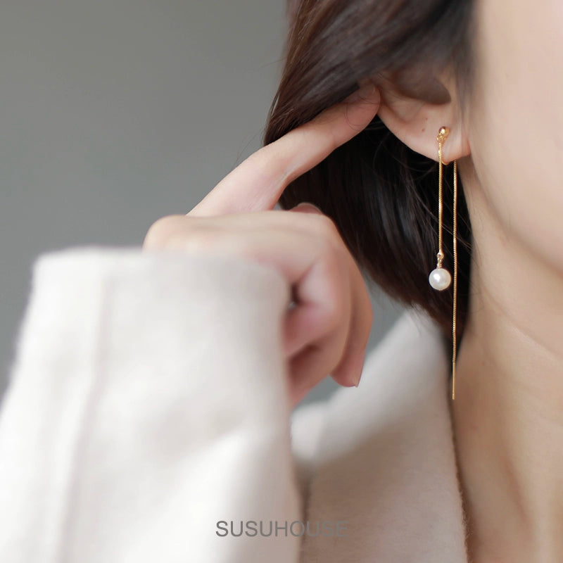 Long Fringe Earrings Earrings Slim Autumn and Winter Pearl