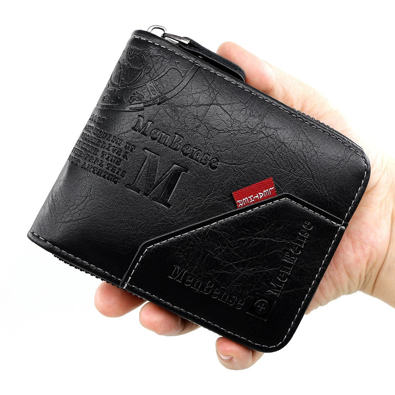 Fashion Fashion Zipper Men Short Wallet Large Capacity Coin Pocket Multi-Card Three-Fold Chain Bag Men's Wallet