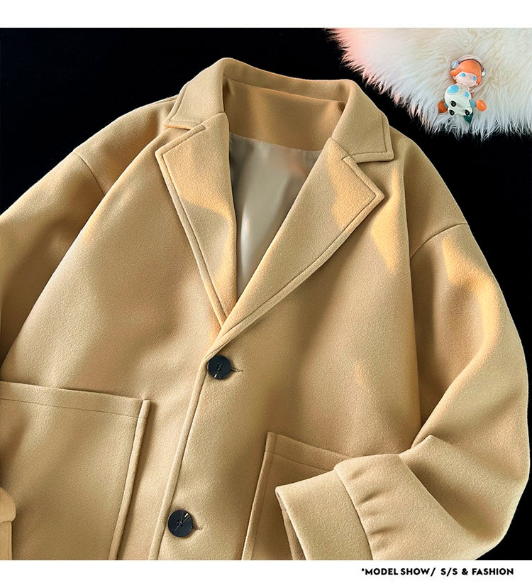 Trendy Korean Style Loose Woolen Coat Men's Jacket
