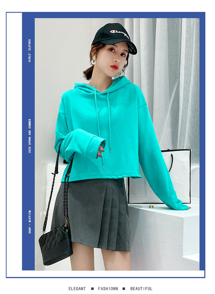 Loose Sweater Fall High Waist Hooded White