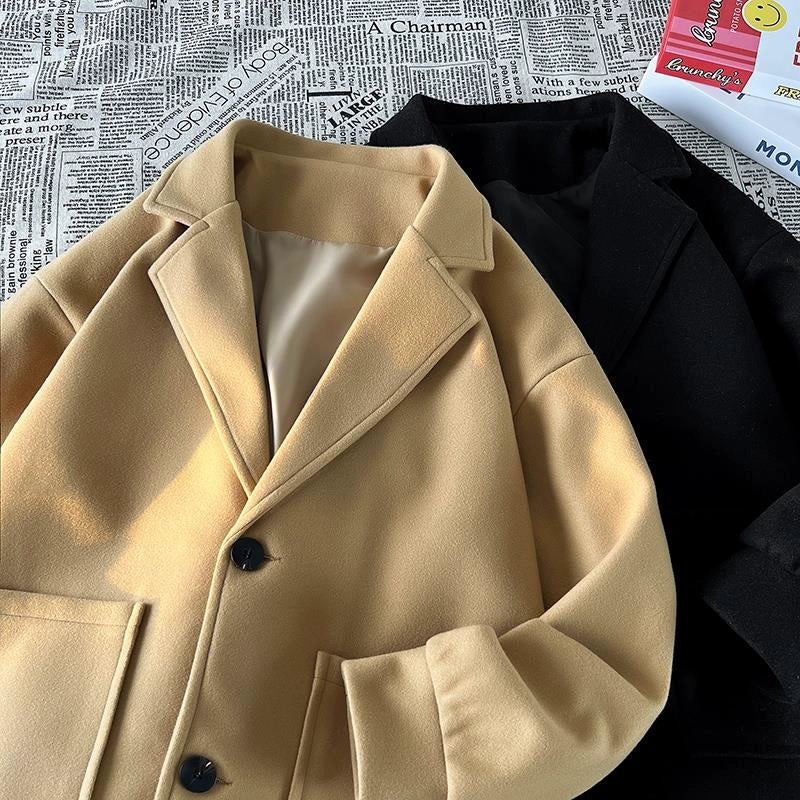 Trendy Korean Style Loose Woolen Coat Men's Jacket