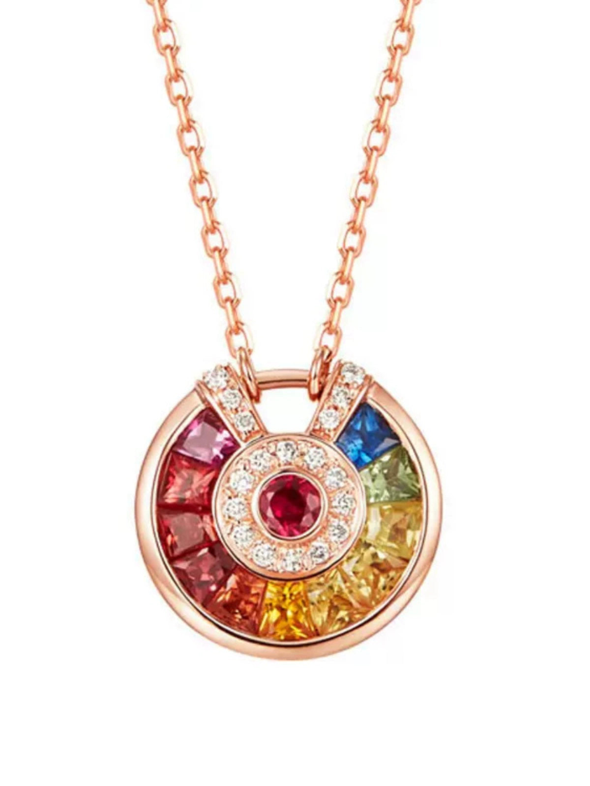Young Color Charm Women's 18K Rose Gold Plated Gemstone Necklace