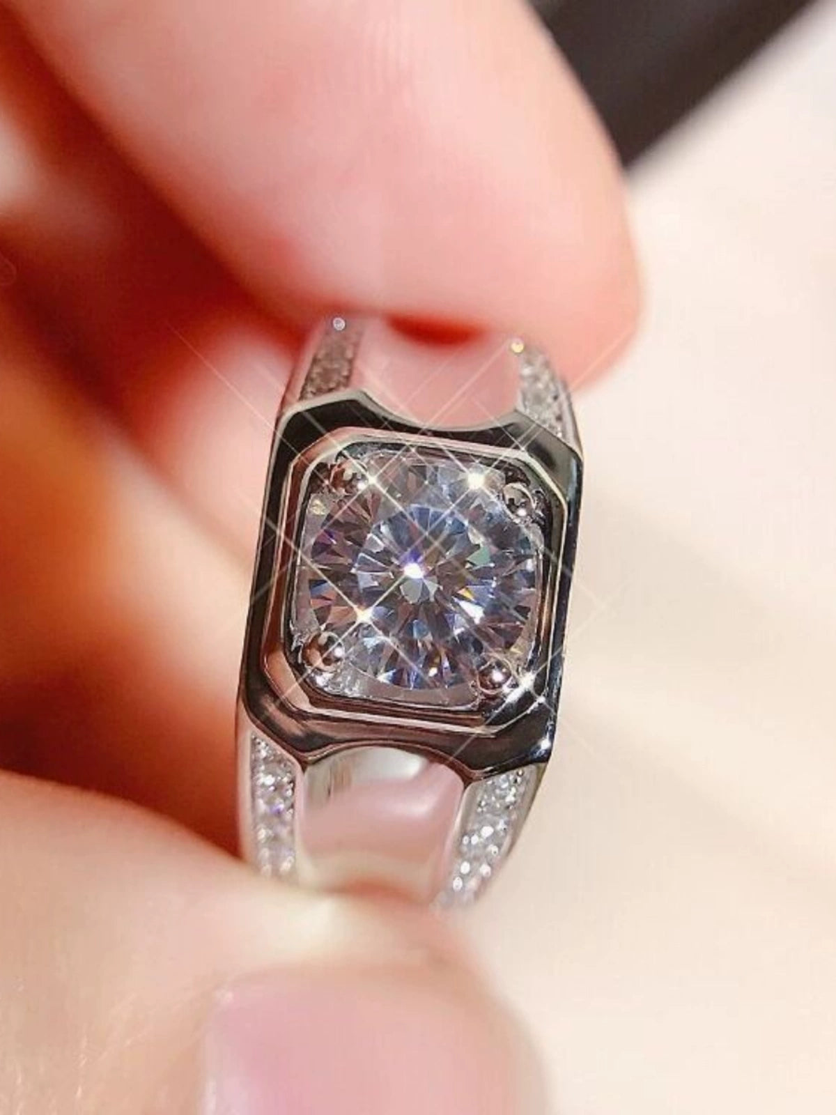 National Inspection Certificate Moissanite Domineering Wedding Couple Diamond Ring
