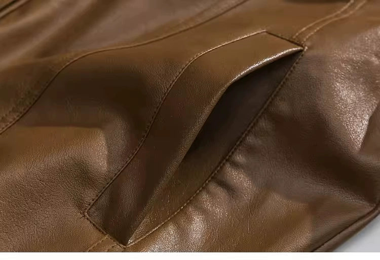 American Fashion Brand Retro Biker's PU Leather Coat Jacket Men's Autumn Leisure Loose Lapels Couple Coat Japanese Style Tops