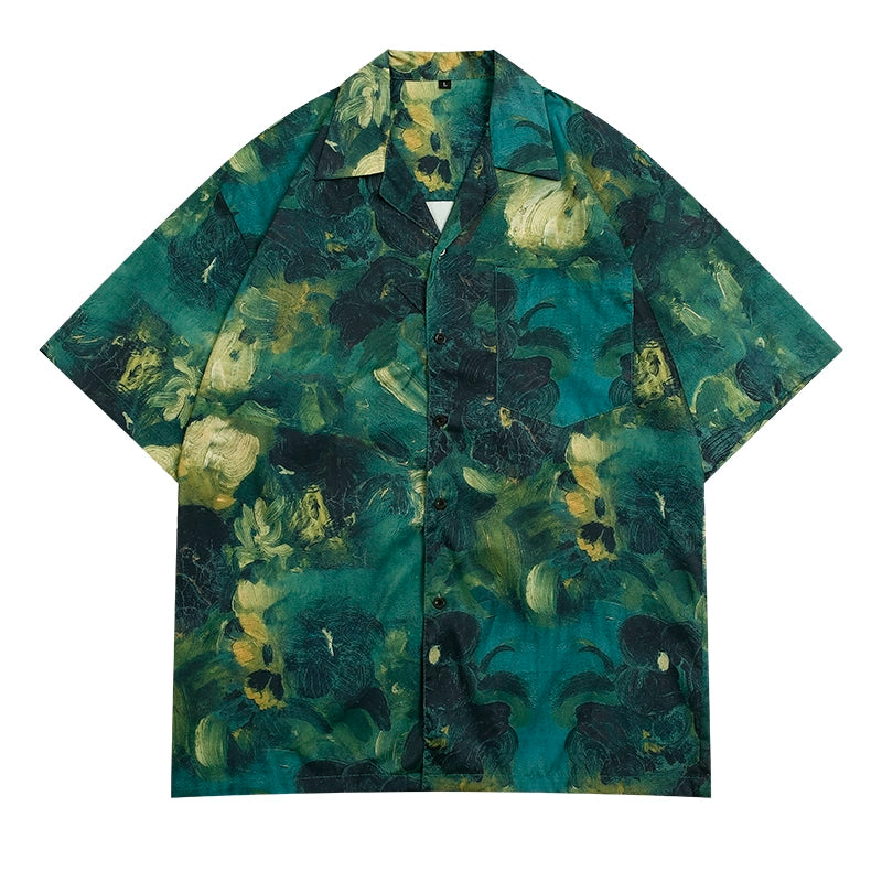Trendy Boyue Vintage Oil Painting Vacation Short-Sleeved Shirt