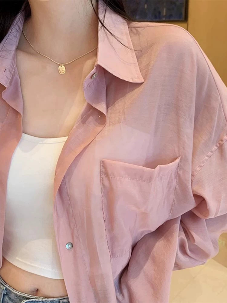 Cool Ice Silk Long Sleeve All-Matching Cardigan Jacket Shirt