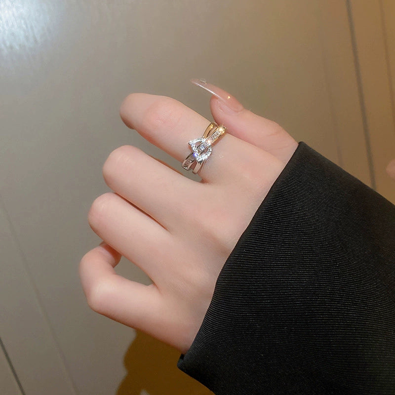 Fashion Stylish Letter D Open-End Zircon Ring Female 2024 New Arrival Niche Design Cold Wind Index Finger Ring