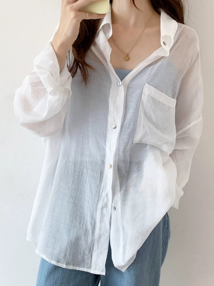 Cool Ice Silk Long Sleeve All-Matching Cardigan Jacket Shirt