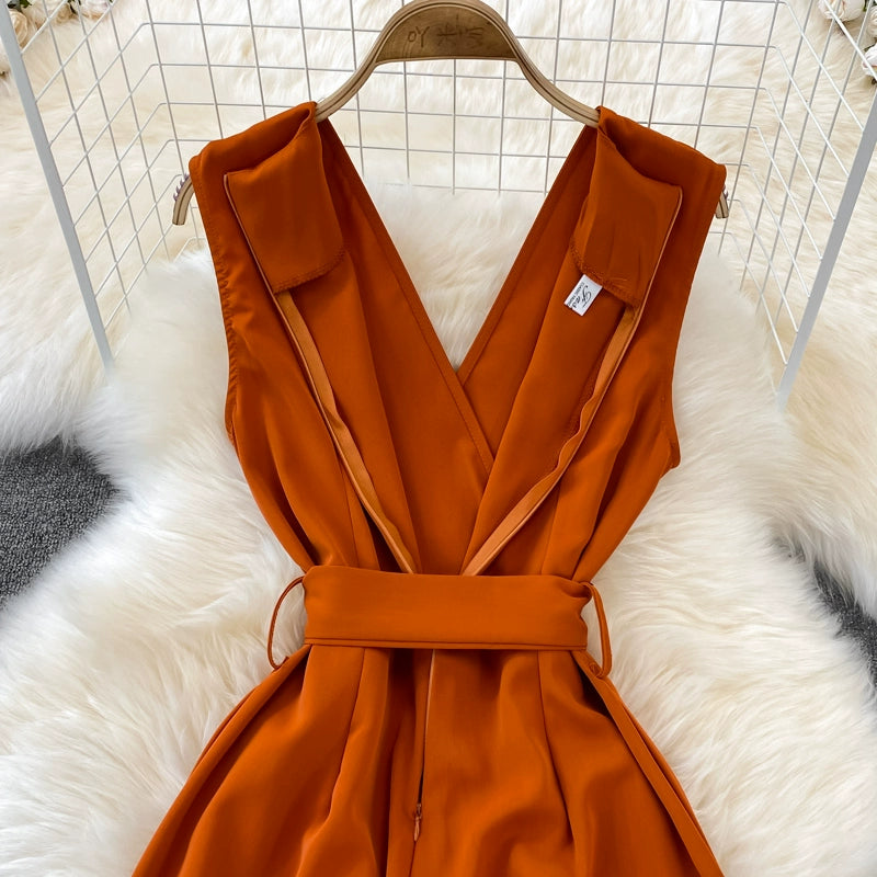 K-style V Neck High Waist Fashion Casual Drooping Wide Leg Pants