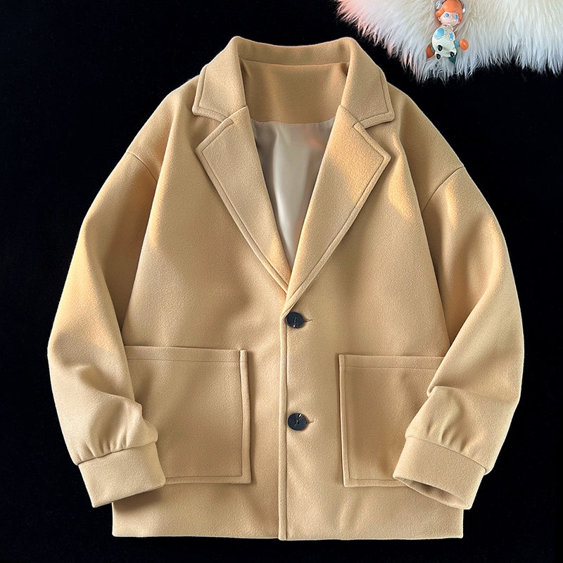 Trendy Korean Style Loose Woolen Coat Men's Jacket