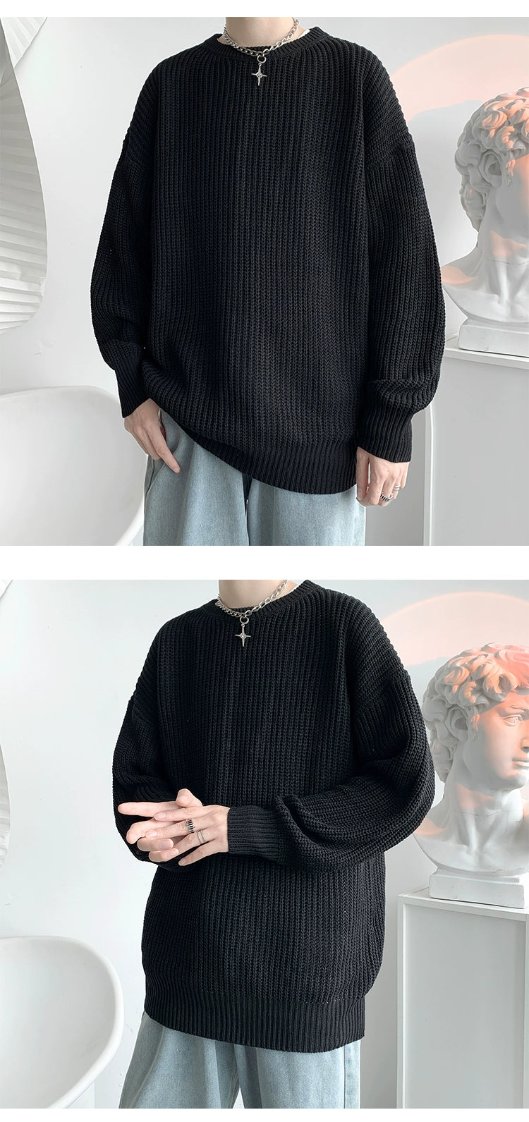 Hong Kong Style Sweater Men's Loose and Lazy Style Ins Casual Solid Color Sweater Japanese-Style Retro Student All-Matching Sweater